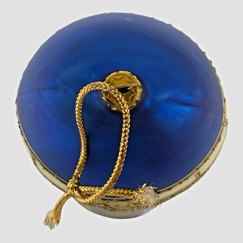 Whitehurst Germany Hand Painted Egg Blue White Gold Glass Ornament 4